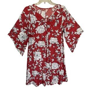 SJS Floral Red and White Dress Size Large